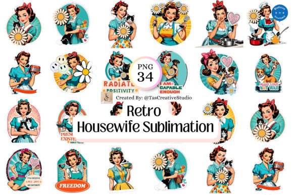 Download Retro Housewife Digital Stickers Bundle - Stickers Collection