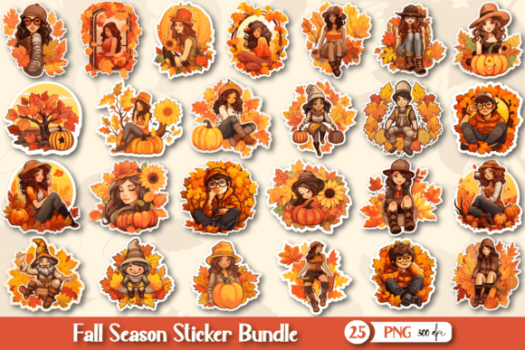 Download Fall Autumn Stickers with Cute Character - Stickers Collection