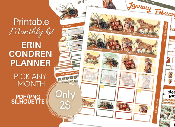 Download Cozy Fall Planner Stickers, Monthly Kit - Stickers Collection