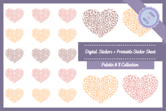 Download Floral Hearts Printable Digital Stickers - Stickers Collection