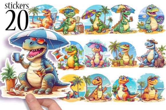 Download Cute Summer Dinosaur Stickers for Boys - Stickers Collection