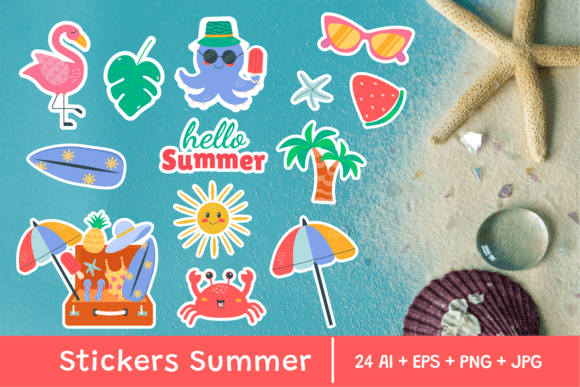 Download Summer Stickers Kawaii Doodle |24pcs - Stickers Collection