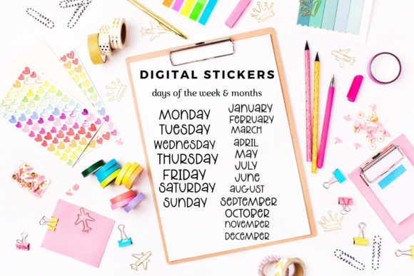 Download Digital Stickers Bundle- Months &amp; Week - Stickers Collection