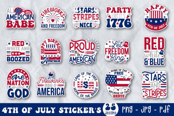 Download 4th of July Printable Stickers Bundle - Stickers Collection