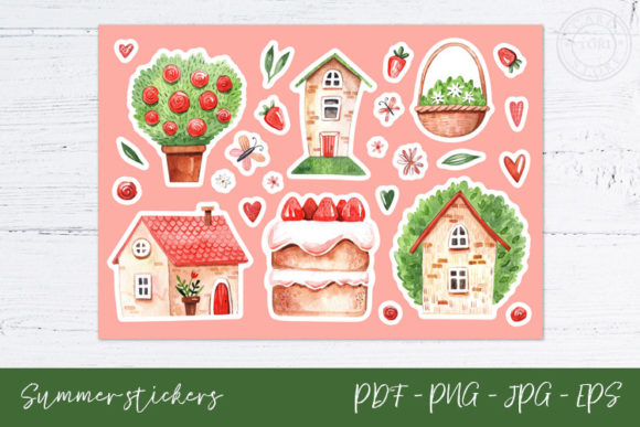 Download Summer Stickers. Watercolor Cute Houses - Stickers Collection