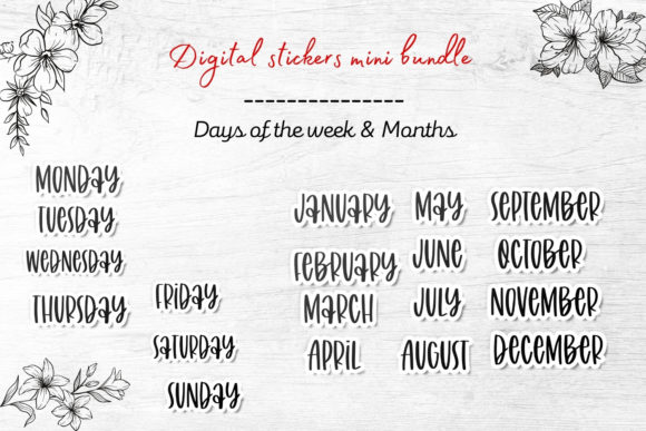 Download Digital Stickers Bundle- Months &amp; Week - Stickers Collection