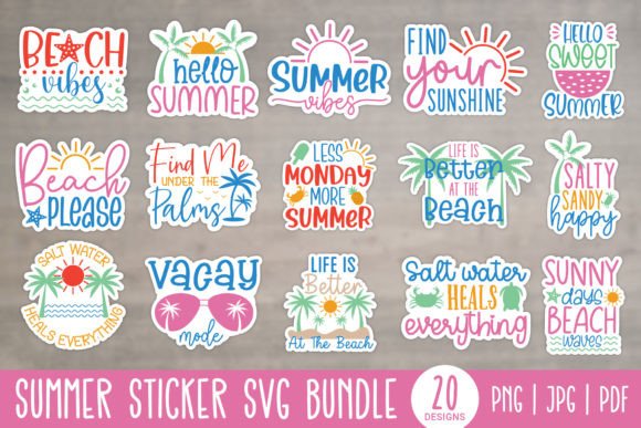 Download Summer Printable Stickers Bundle - Stickers Collection