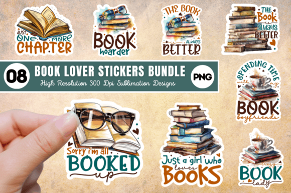 Download Book Lover Printable Stickers Bundle - Stickers Collection