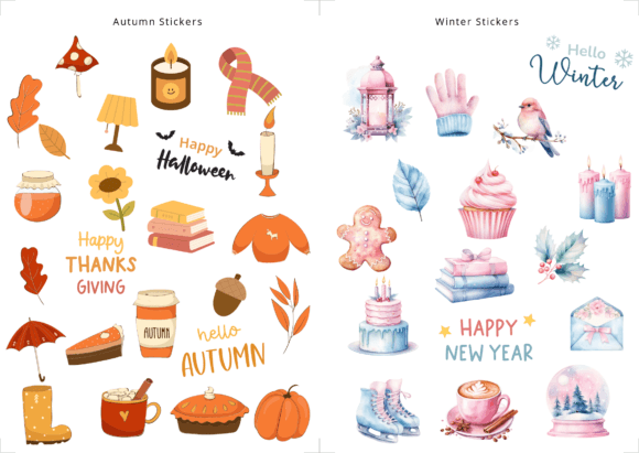 Download Winter &amp; Autumn Stickers Sheet - Stickers Collection