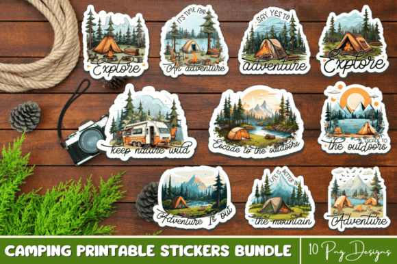 Download Camping Printable Stickers PNG Bundle - Stickers Collection