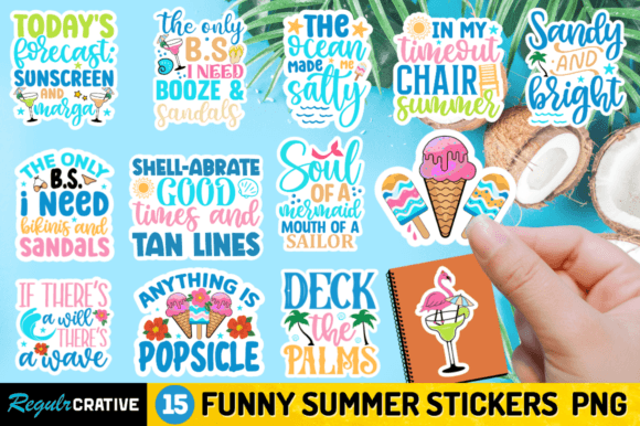 Download Funny Summer Stickers  PNG Bundle - Stickers Collection