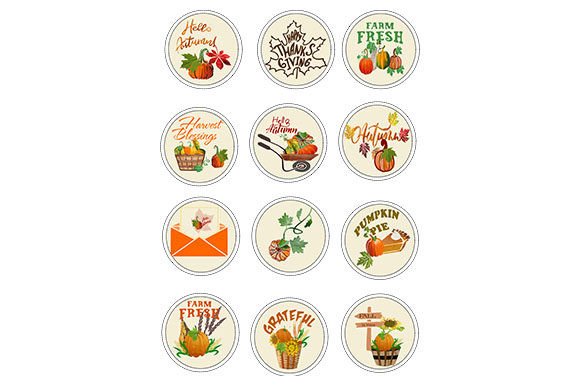 Download 12 Round Autumn Stickers: - Stickers Collection